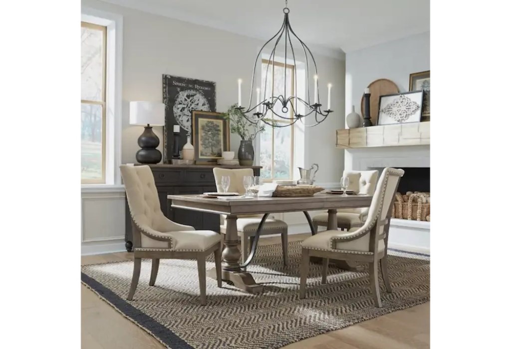 KAINE BROWN TRESTLE TABLE DINING SET